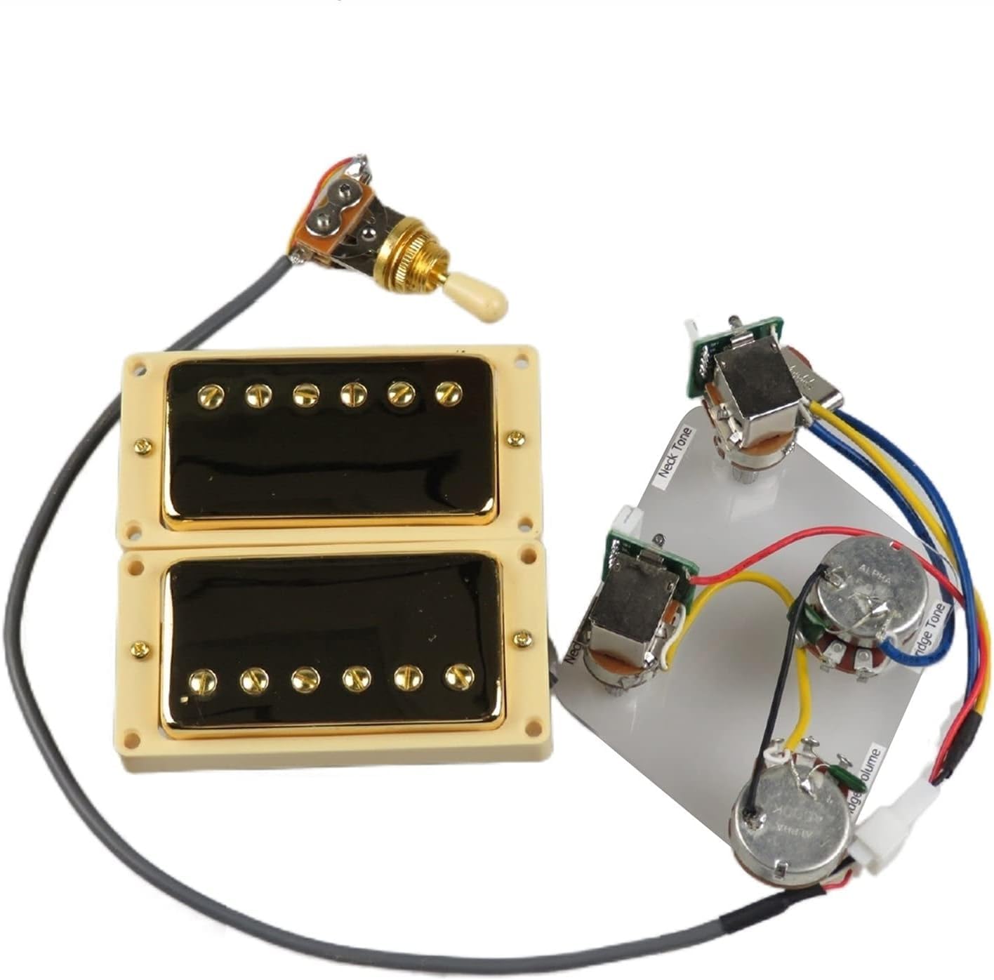 Set di pickup Humbucker per chitarra elettrica e ponte, con cablaggio 4C, interruttore push-pull per chitarra elettrica Gibson Epiphone, parti di ricambio (telaio giallo oro)