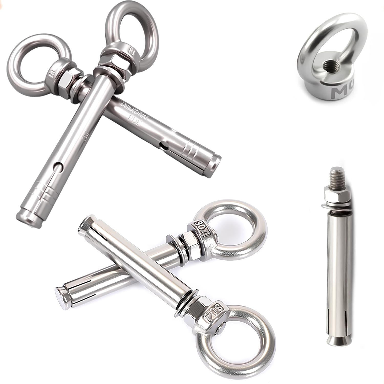 1/4" X 2-3/4" Heavy Duty Concrete Anchors,Stainless Steel Concrete Anchors Eye Bolt Eyebolt Anchor Wall Concrete Brick Anchor Expansion Bolts Ring Screw Eyes,5-Pack