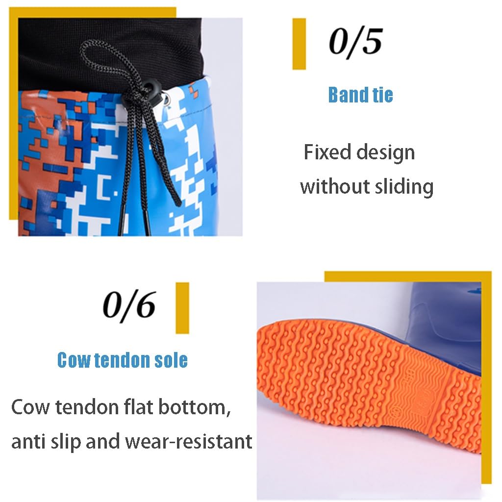 IBOWZ Waders Pesca Stivali da Pesca in PVC Blu Impermeabili per Glutei - 60 cm, Stivali Alti Fino al Ginocchio per Adulti, Adatti per Pesca, Caccia e Allevamento