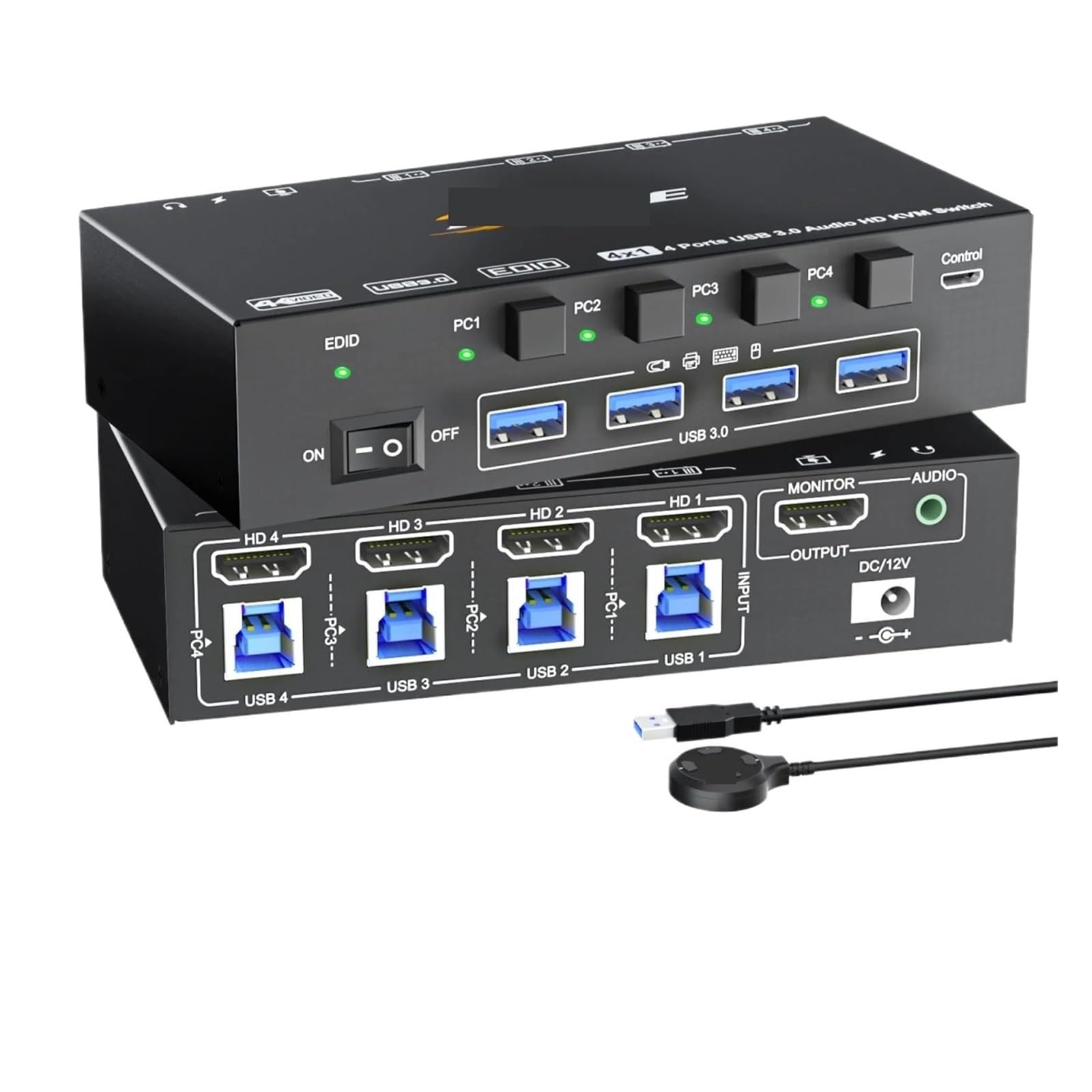 8K HDMI KVM Switch 4 Ports with Audio,USB 3.0 KVM Switcher Box with EDID Emulator for 4 Computers Share Mouse Keyboard Monitor(with AU Plug)-image-7