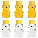 DDRAUY Honigbär-Flaschen, transparent, Kunststoff, Bärenform, durchsichtig, leer mit Schraubdeckel, Mini-Honiggläser, Partygeschenke zum Aufbewahren und Dosieren, Gelb, 6 Stück