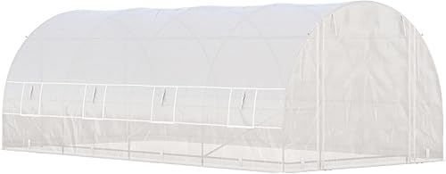 Outsunny Invernadero grande de 20 x 10 x 7 pies, invernadero con túnel, tienda de jardinería con 8 ventanas, color blanco