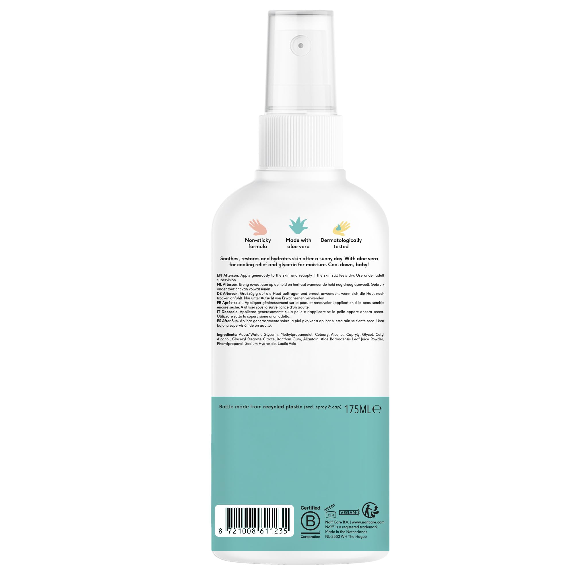 Naïf – Spray Doposole Rinfrescante per Neonati e Bambini – 0% Profumo – Lenisce e Idrata – Senza Microplastiche, Oli Minerali e Siliconi – Vegano – 175 ml