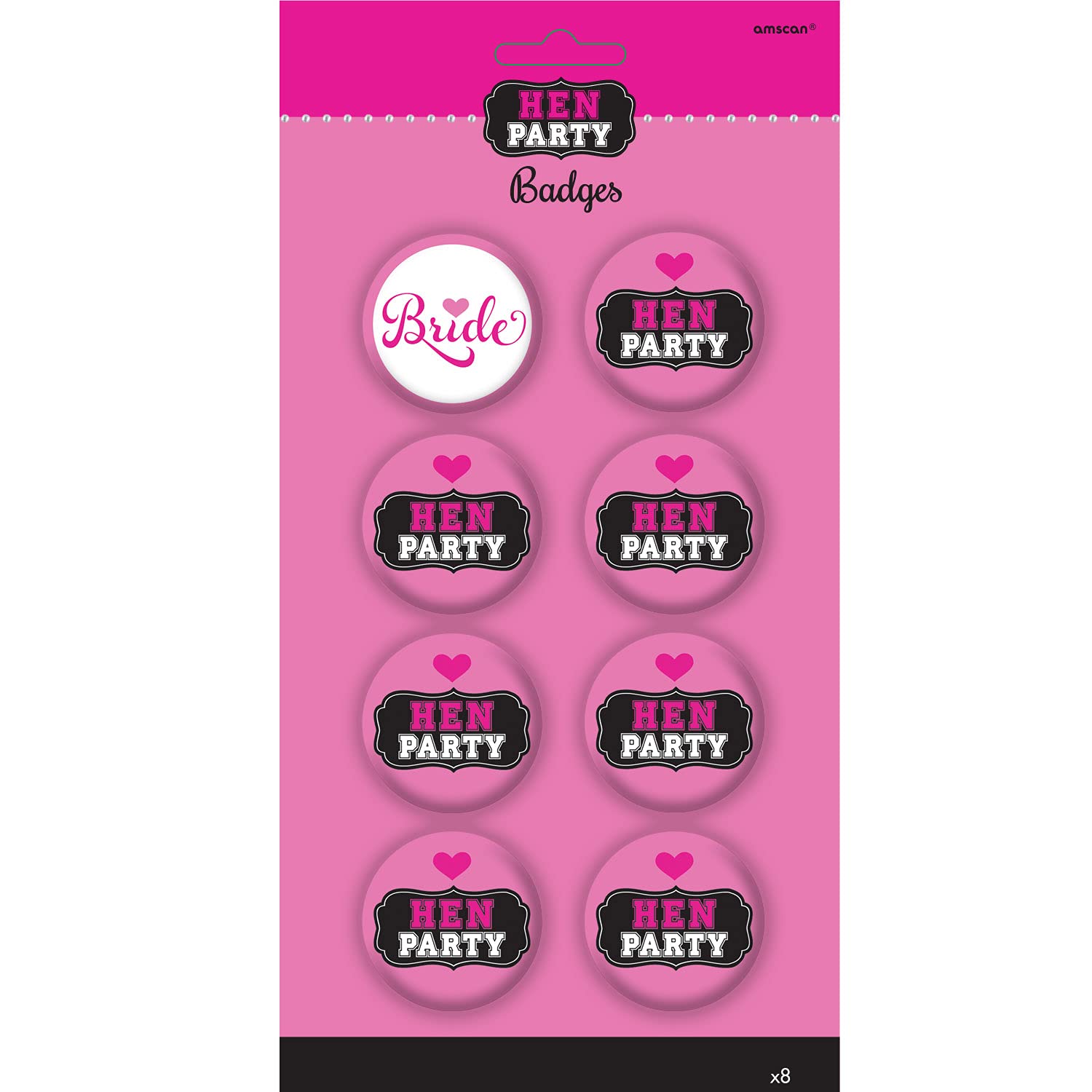 Amscan Pink, Schwarz, Weiß 10022530 Bride And Hen Badges - 8 Pcs