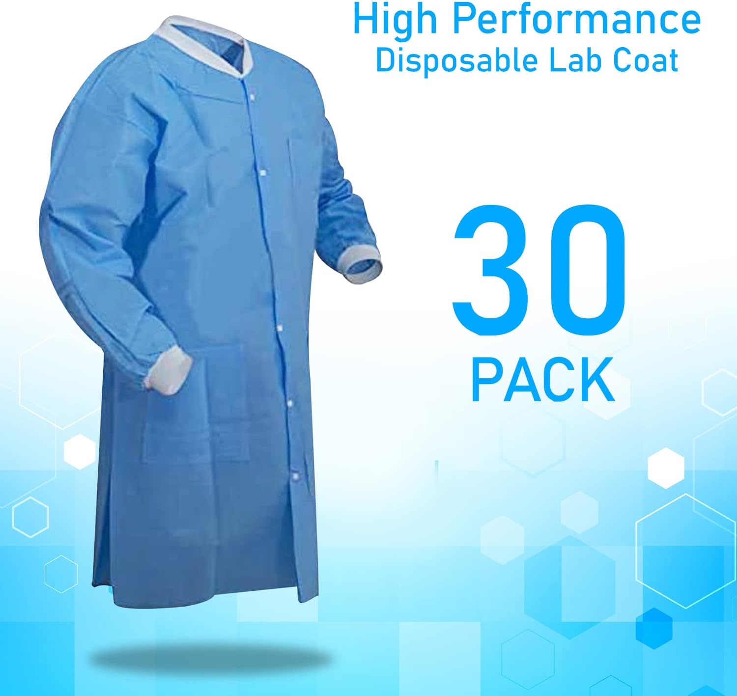 EOM Distributors High Performance SMS Disposable Lab Coat With Knit Cuffs and Collar, 3 Pockets Thigh Length Pack of 30, Size 2X-Large