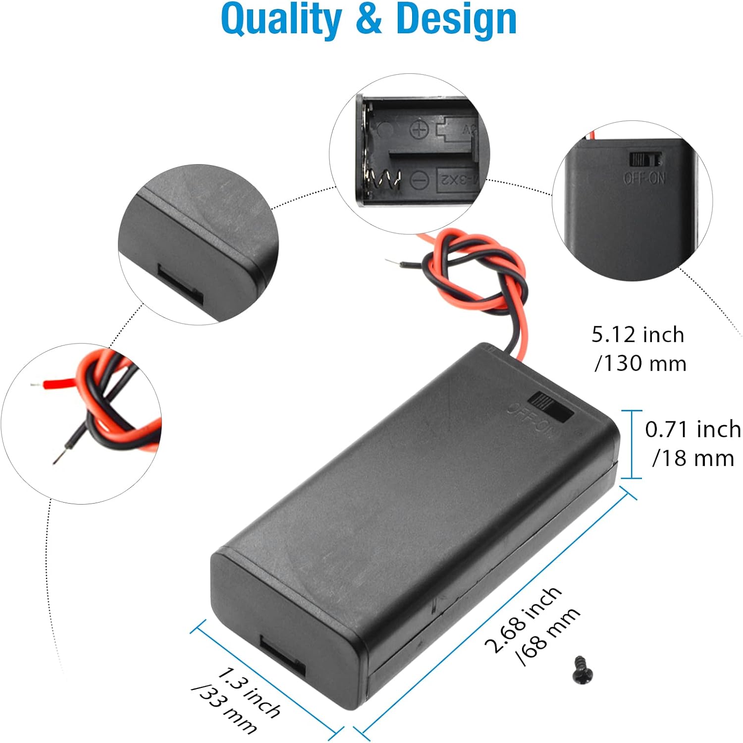 QTEATAK 5Pcs 2X 1.5V AA Battery Holder Case with On/Off Switch and Wire Leads