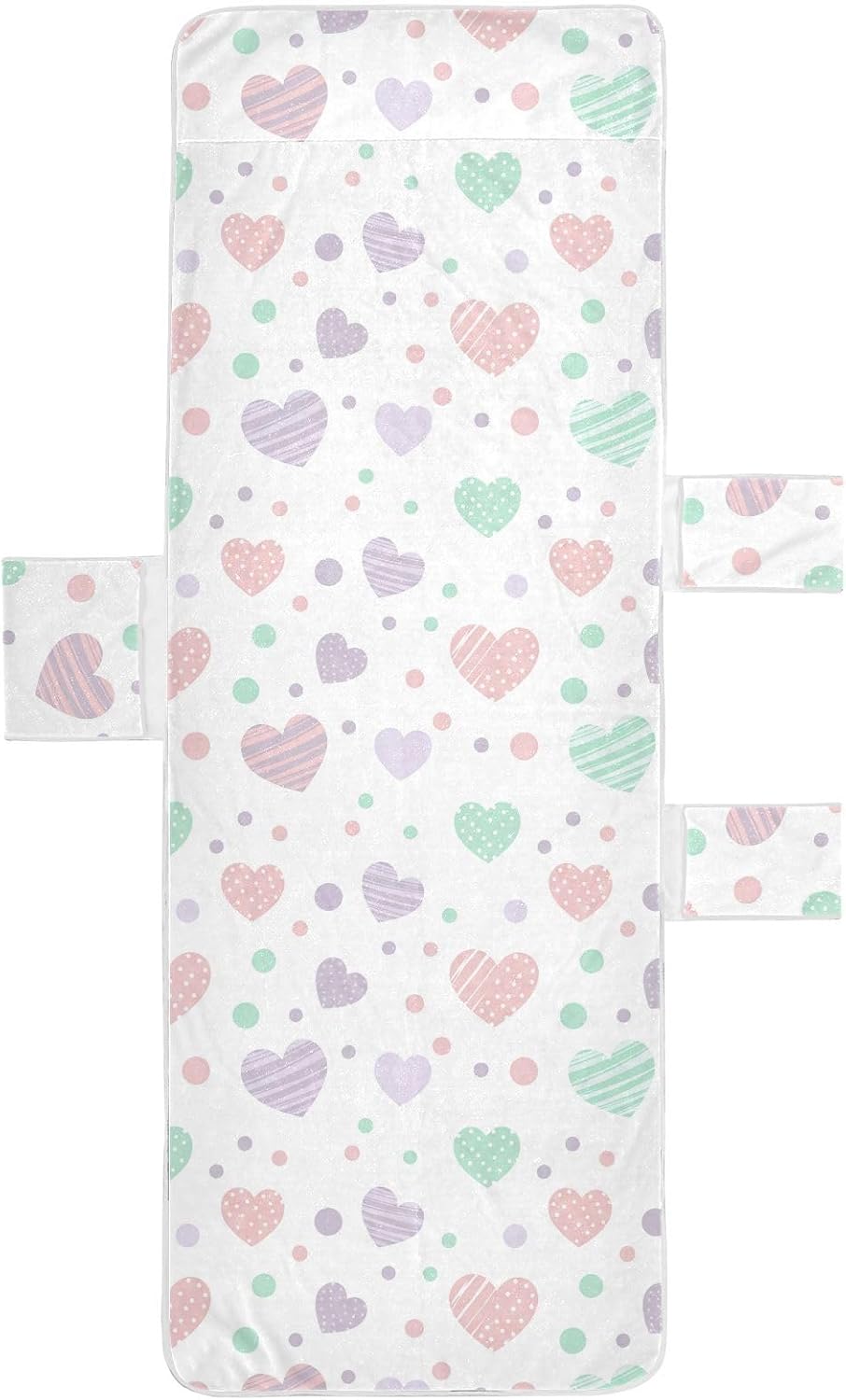 Cute Heart Lounge Chair Towel Cover with Side Pockets – 85x30in Foldable Chaise Cover for Beach, Pool, Patio, Spa