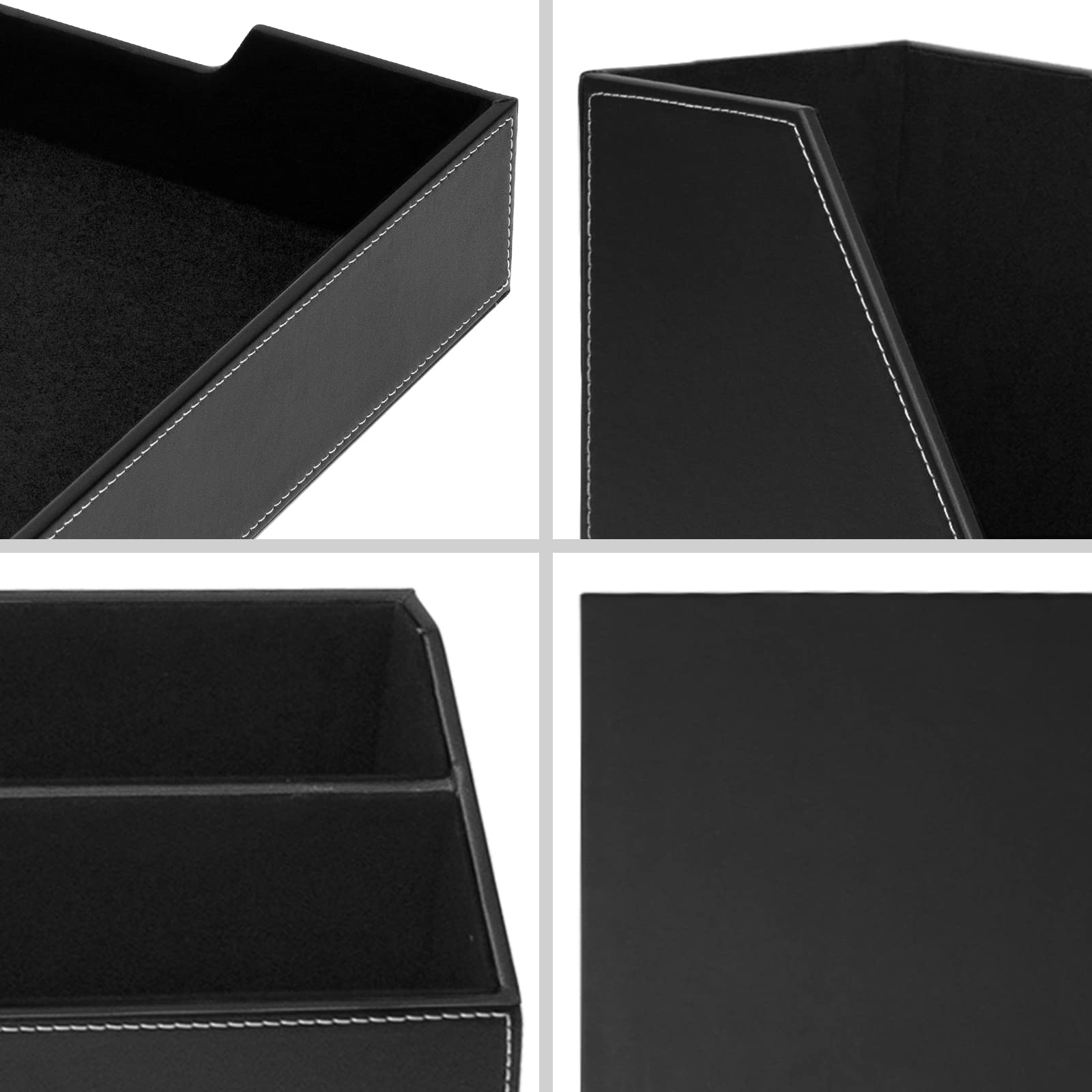 Büro Schreibtisch-Organizer,Luxus Leder Geschenk 6-teilig,inkl Schreibtischunterlage,A4 Leder Briefablage,Stiftebecher,Zeitschriftenhalter,Postfach,Nachrichtenfach,Schwarz