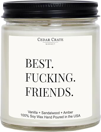 Best Friend Ever - Vanilla Sandalwood Amber Soy Candle HandPoured, CleanBurn, Gift for Women, BFF, Mom, Coworker on Birthday, Anniversary, Christmas - Reusable Amber Jar, Gift Box Included