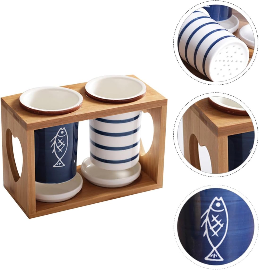 Japanese Style Ceramic Chopstick Rack with Draining Base, Multipurpose Kitchen Storage Canister for Cutlery Organization and Household Use