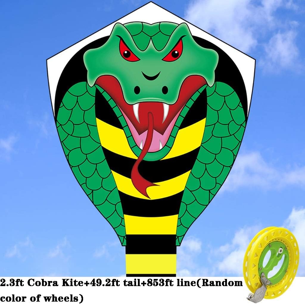 Adult Kite Giant Domineering Creative King Cobra Kite Outdoor Large Flying Kite with Long Tail Easy to Fly in the Breeze Gift(Size: 2.3ft+49.2ft tail+328ft line) (2.3ft+49.2ft tail+853ft)