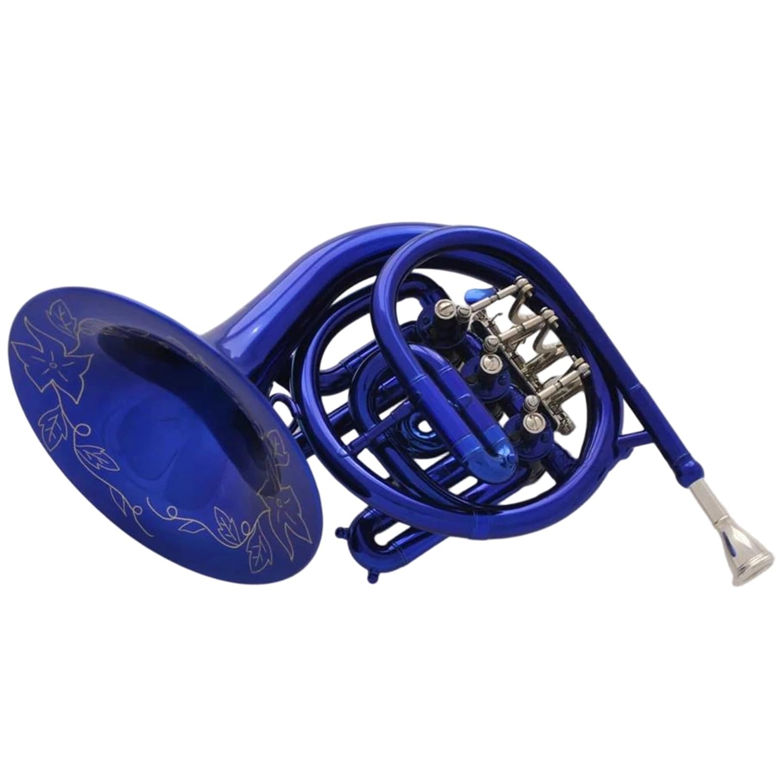 Instrument Muzyczny Waltornia Piękny Niebieski Mini Róg Grawerowany Dzwonek Bb Kieszonkowy Z Etui