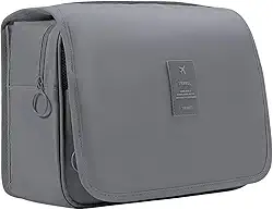 Necessaire Unissex Organizadora Portátil para Viagem e Uso Diário, Bolsos Internos, Fecho com Zíper, com Gancho para Pendurar, Várias Divisórias, Material Premium Resistente à Água (Cinza)