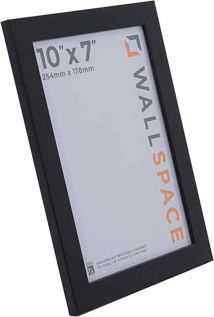 Wall Space 10x7 Black Frame | Black 10x7 Picture Frame | Solid Wood 7x10 Frames | 10 x 7 inch | Wooden Black 7x10 Photo Frames with REAL GLASS | 7x10 Black Frame | Black 10x7 Frame | 10 x 7 Frame