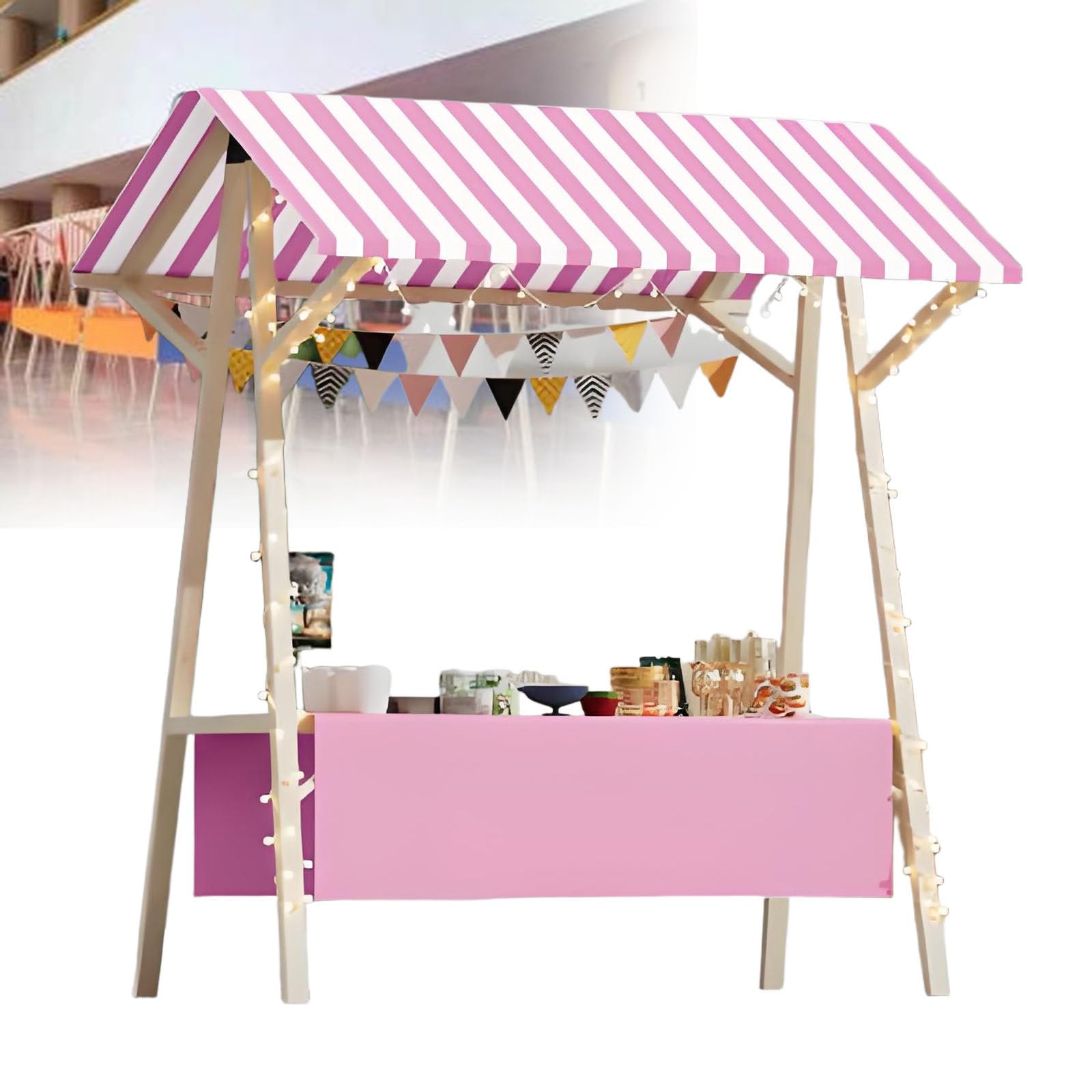 Mercato pieghevole in legno ll Display nd - Venditore di alimenti all'aperto Cabina con ning per le vendite del mercato degli agricoltori Portatile e facile installazione 150x60x200 cm