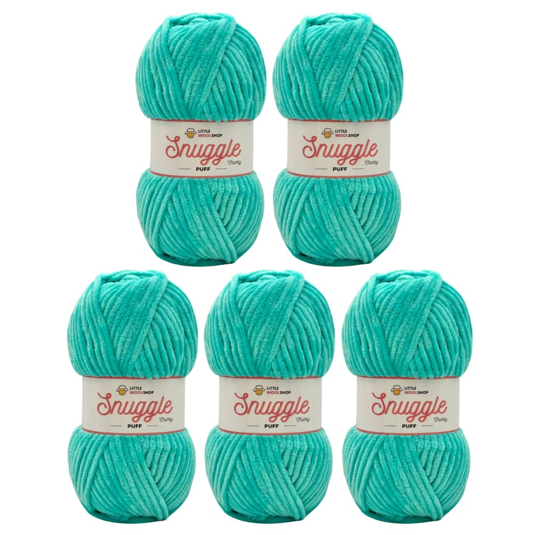 LittleWoolShop Snuggle Puff Chunky Chenille Yarn 100g - 100% Supersoft Polyester (Blue Lagoon 4280, Pack of 5) — image 1