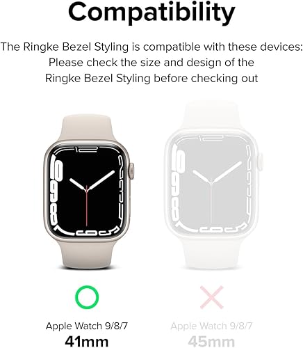 Miniatura 2 de Ringke Estilo de bisel elegante marco de acero inoxidable compatible con Apple Watch Series 9, 8, 7 (1.614 pulgadas), protector antiarañazos