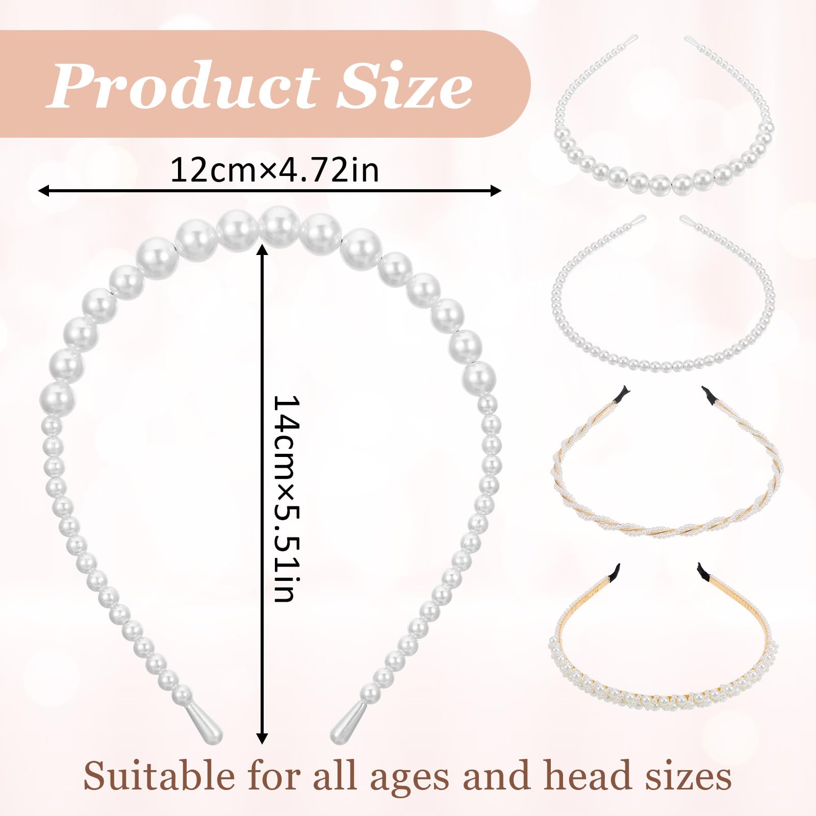 4 Pack Pearl Headband White Gold Girl Pearl Headbands Metal Thin Head Band - Image 2