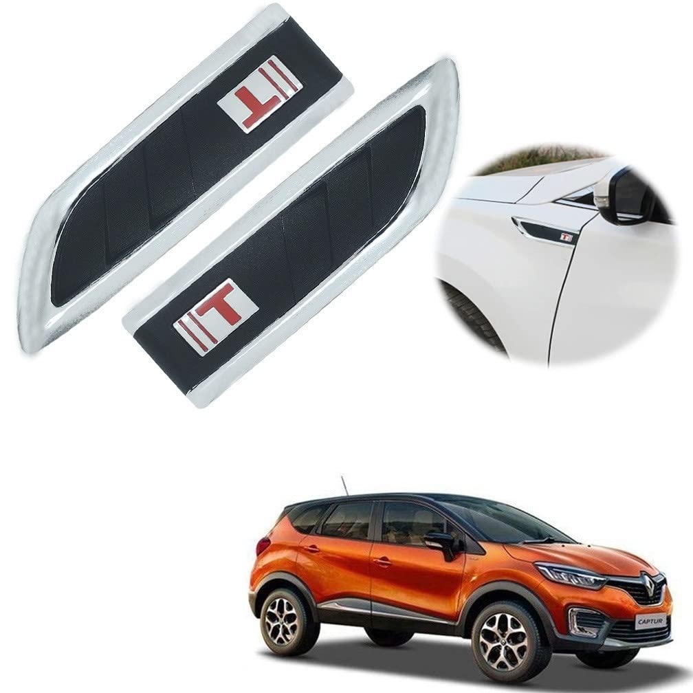 Znee Smart Car Side Decorative Air Flow Vent Chrome Plated Sticker for All Cars, Fender Sticker Set of 2 for Renault Capture