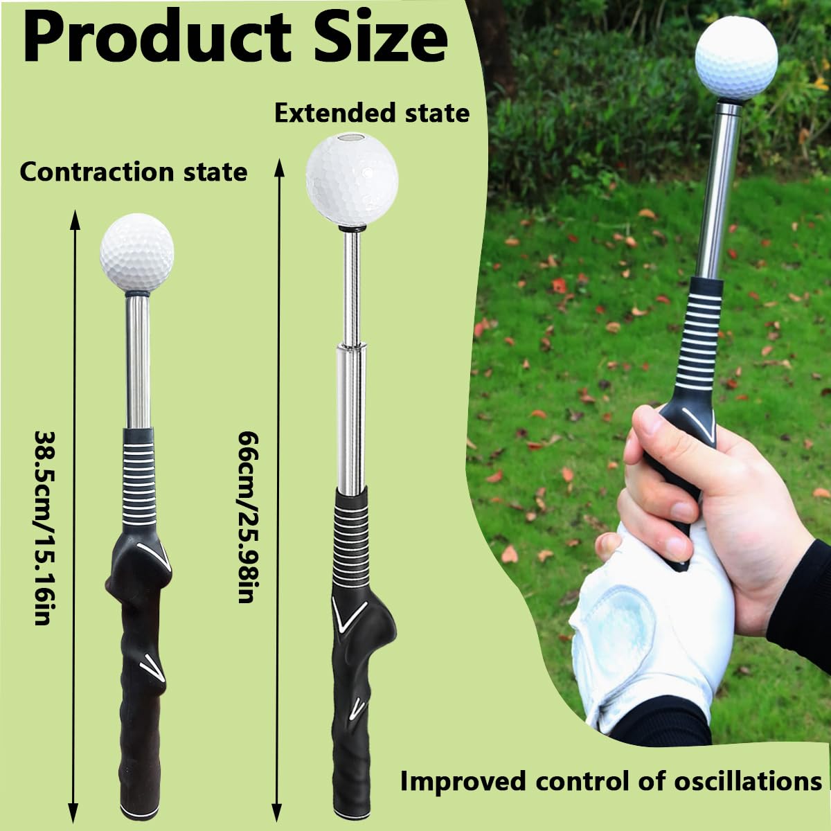 BangBoom Retractable Golf Swing Training Aid, Right-Handed Golf Swing Trainer, Golf Click Stick for Practice Correction Indoor Outdoor Hitting (Black)