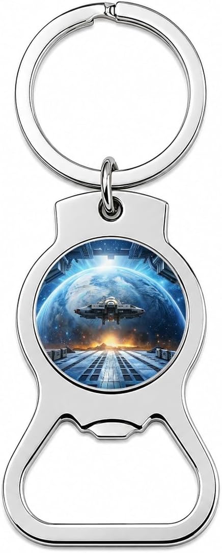 Spaceship Entering Station Spacedock Bottle Opener Keychain
