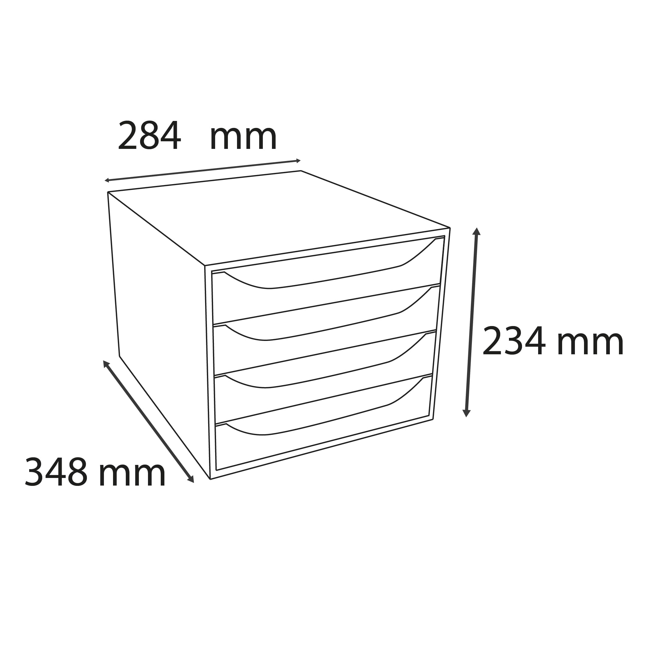 Exacompta 228606D Szafka na dokumenty Office ECOBOX, A4+, 4 otwarte szuflady, wytrzymała i praktyczna szafka o dużej pojemności dla większej ilości miejsca na biurku 1 sztuka kolor szary