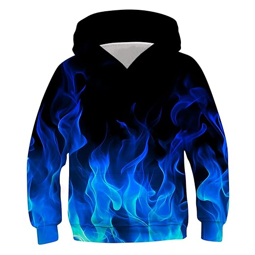 UNICOMIDEA 12-14 Years Old Kids 3D Print Pullover Hoodies Black and Blue Firework Round Neck Oversize Hooded Sweatshirt Ugly Christmas Hipster Sportswear Clothes for Young Boys Girls L