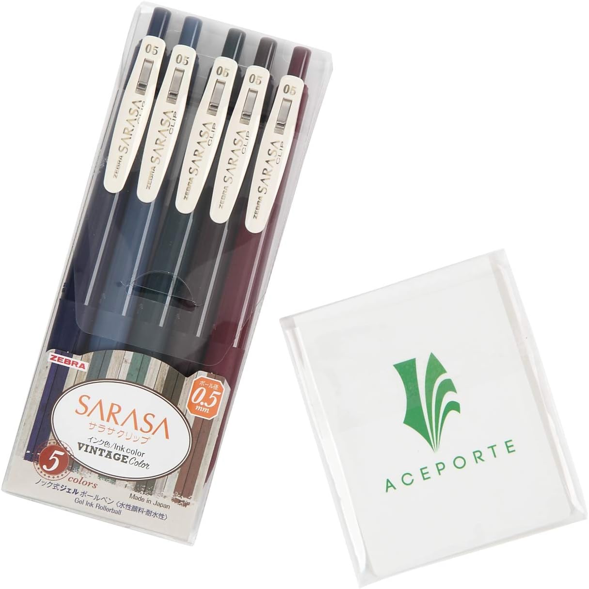 Zebra Sarasa Clip 0.5, 5 Vintage Color Set (JJ155CVI) Push Clip