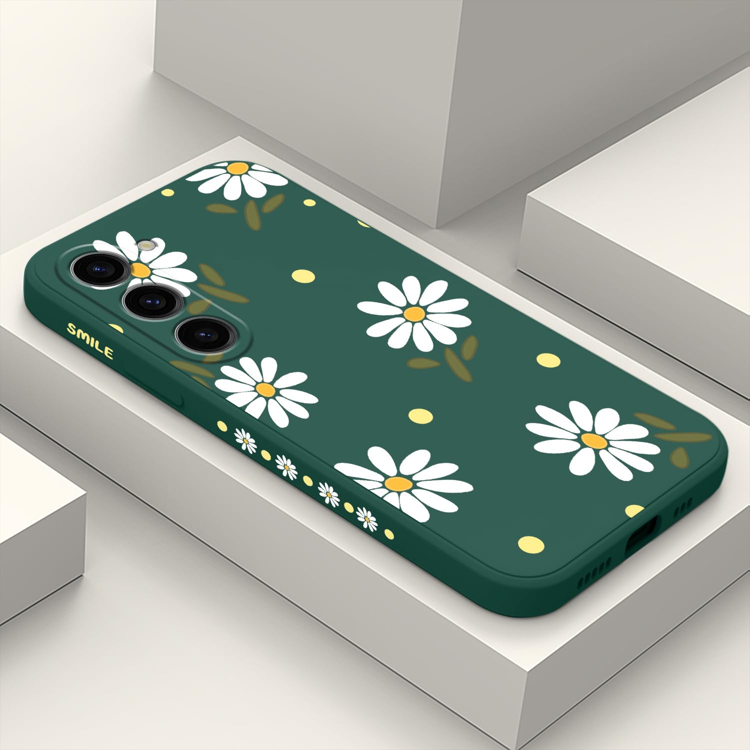 LEECG for Samsung Galaxy S23 Case, Butterfly Flowers Anti Slip Shockproof Soft Silicone Protector Phone Cover for Galaxy S23, Daisy Green