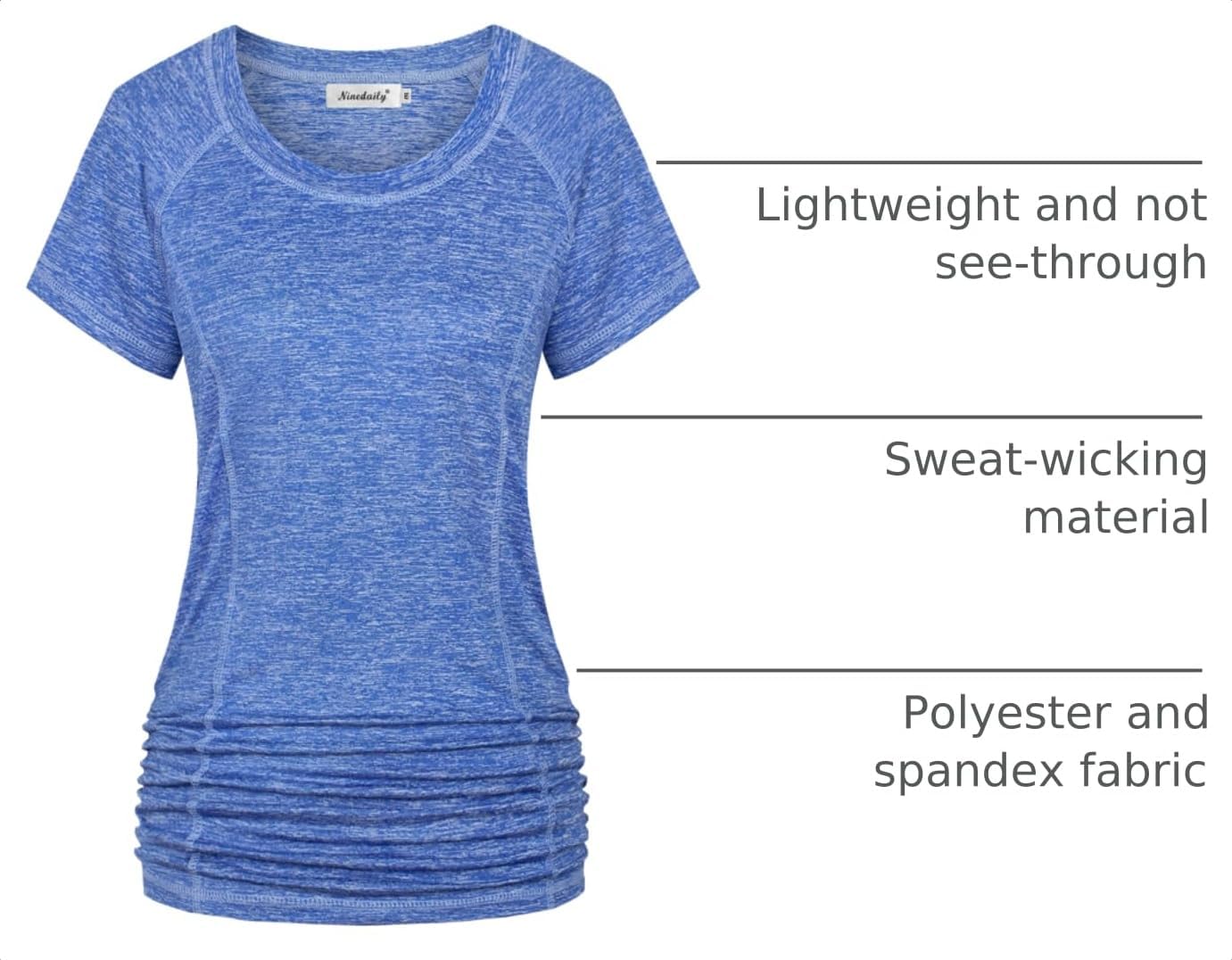 Ninedaily Womens Workout Top Running Yoga Shirt Summer Short Sleeve Casual Tunic image 3