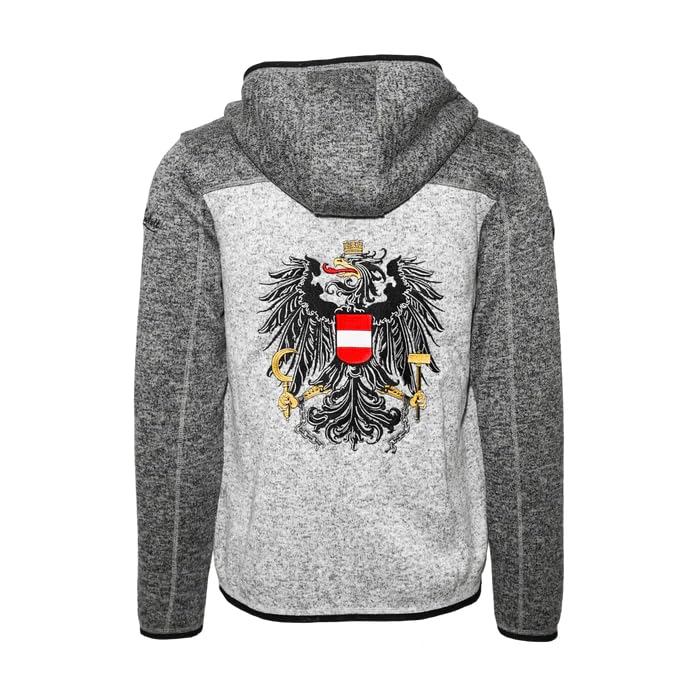Hoamatkult Österreich Kultjacke mit Kapuze für Herren – Strickfleece Jacke – Moderner Alpenlook mit Adler Stickerei & Kult-Details