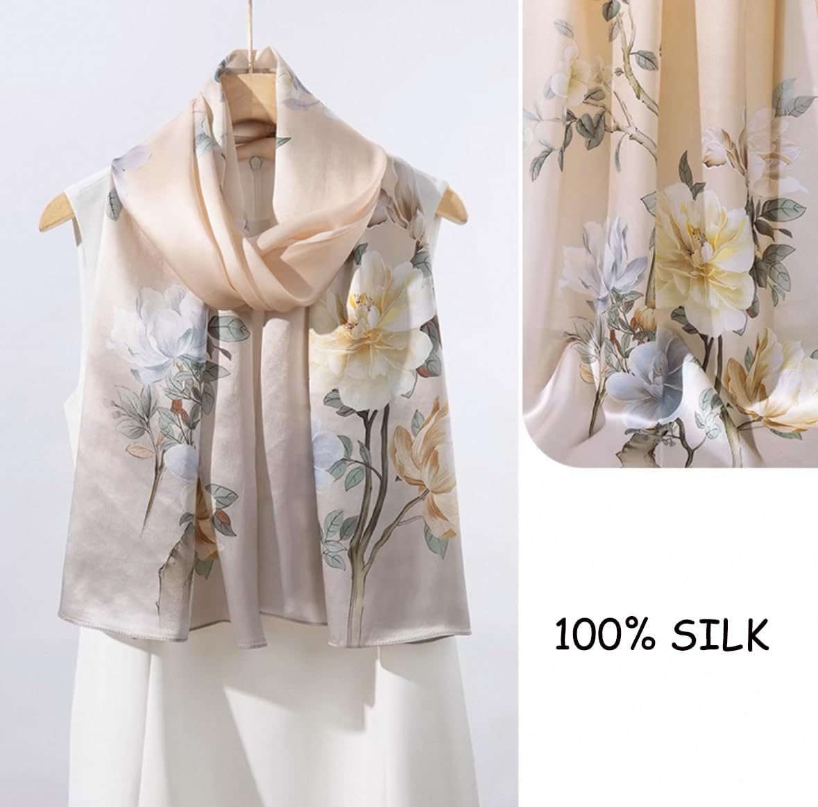 ANDANTINO 100% Silk Long Scarf-Women Large Oblong Shawls with Gift Packed
