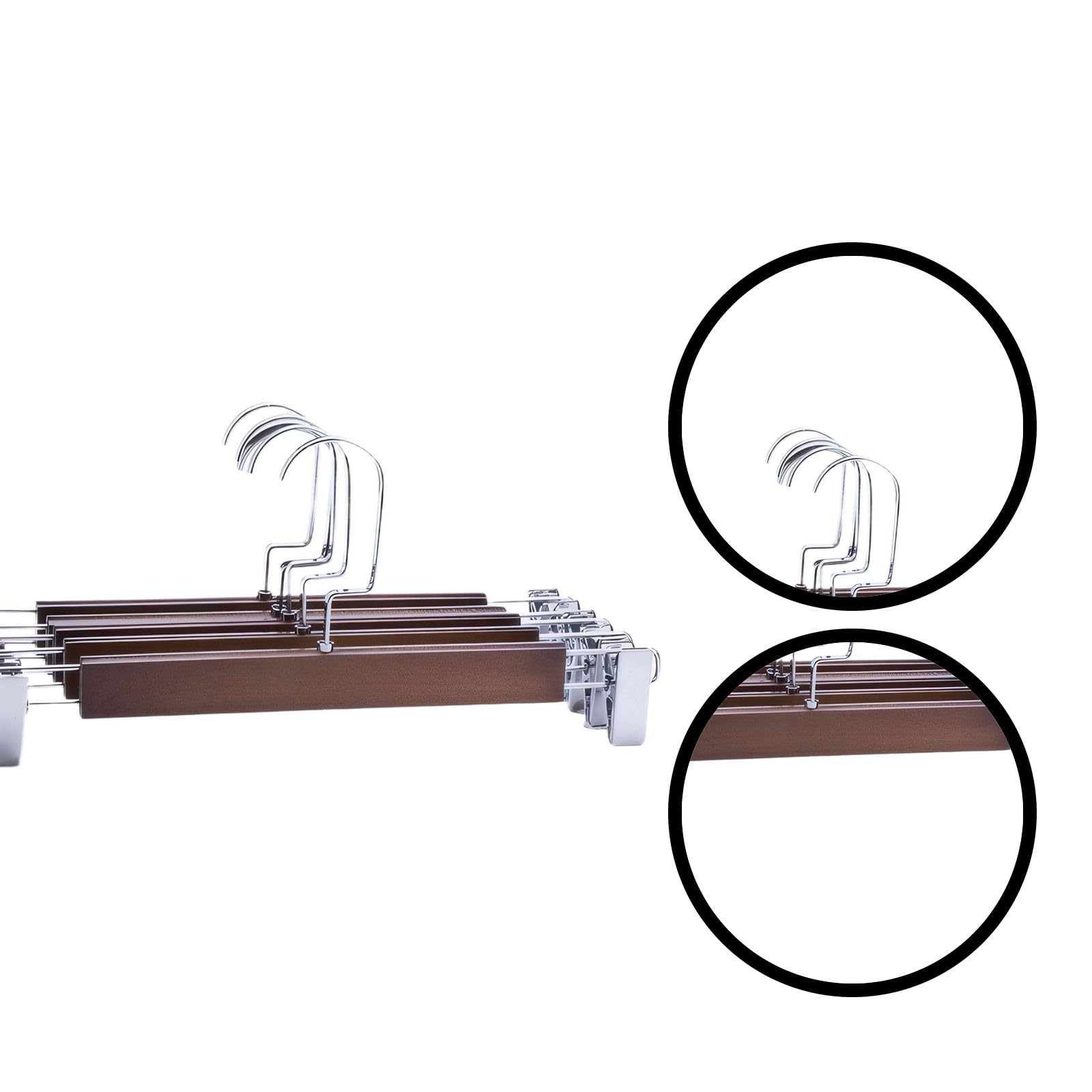 Percha de madera de alta calidad con clips para pantalones y faldas, colgador de ropa de madera suave con clips de metal para exhibición minorista y almacenamiento en el armario del hogar (marrón