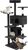 Vista 21 de FDW Torre de árbol para gatos de 54 pulgadas Ceniciento Centro de actividades de interior de varios niveles con postes rascadores de sisal