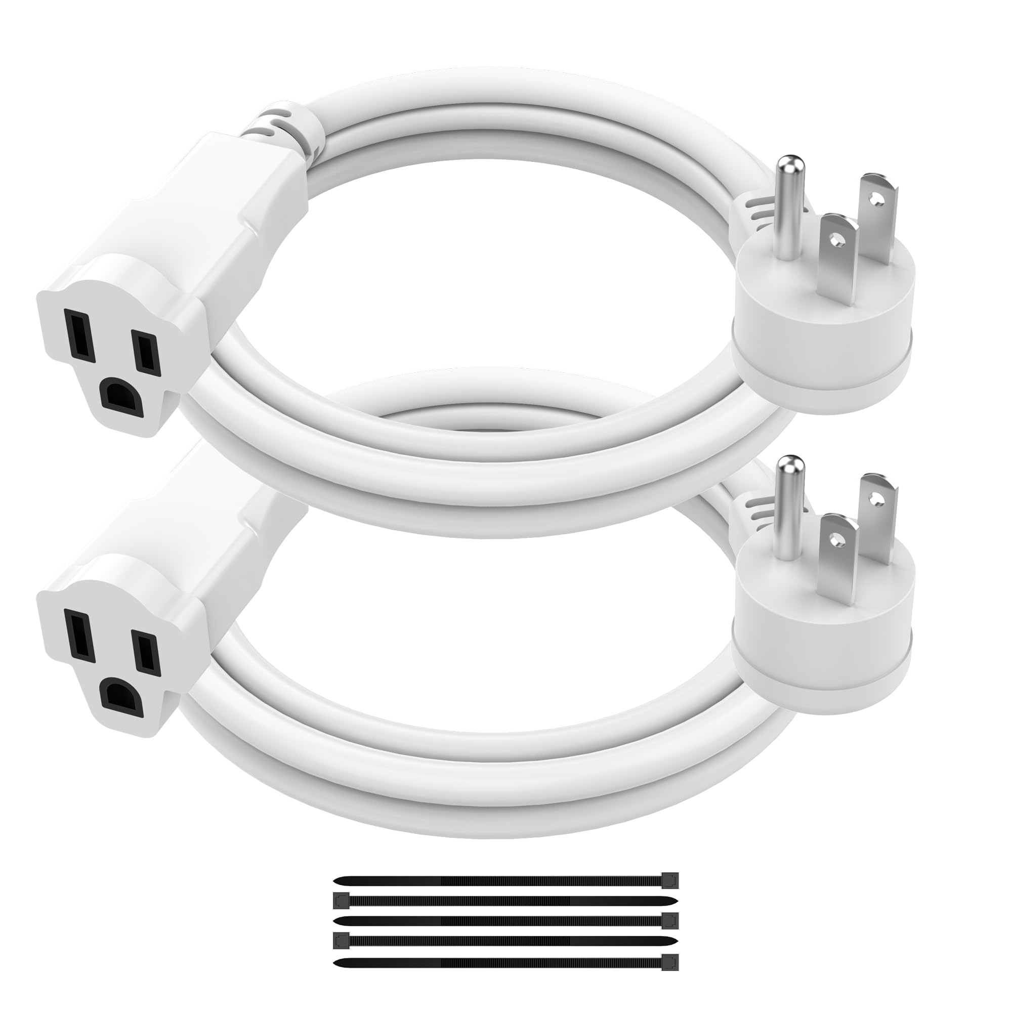 2 Pack Power Extension Cord 2FT/24Inch, 3 Prong Electric Extension Cable Single Outlet Saver, Heavy Duty, Waterproof, 16 AWG, 13A 125V, Outdoor and Indoor, for Home, Office, Holiday Light - White