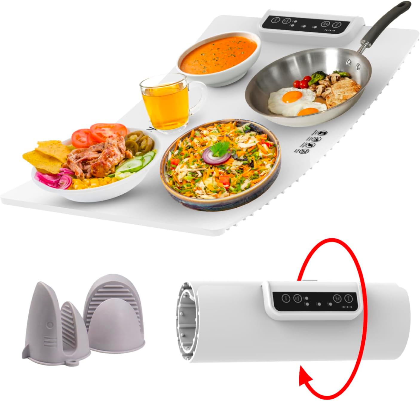 Electric Warming Tray Full Surface Heating, Portable & Rollable Food Warmer, 3 Temperature Settings, Auto Shut-Off, Great Kitchen Gadget for Hosting Gatherings and Parties, Great to Gift