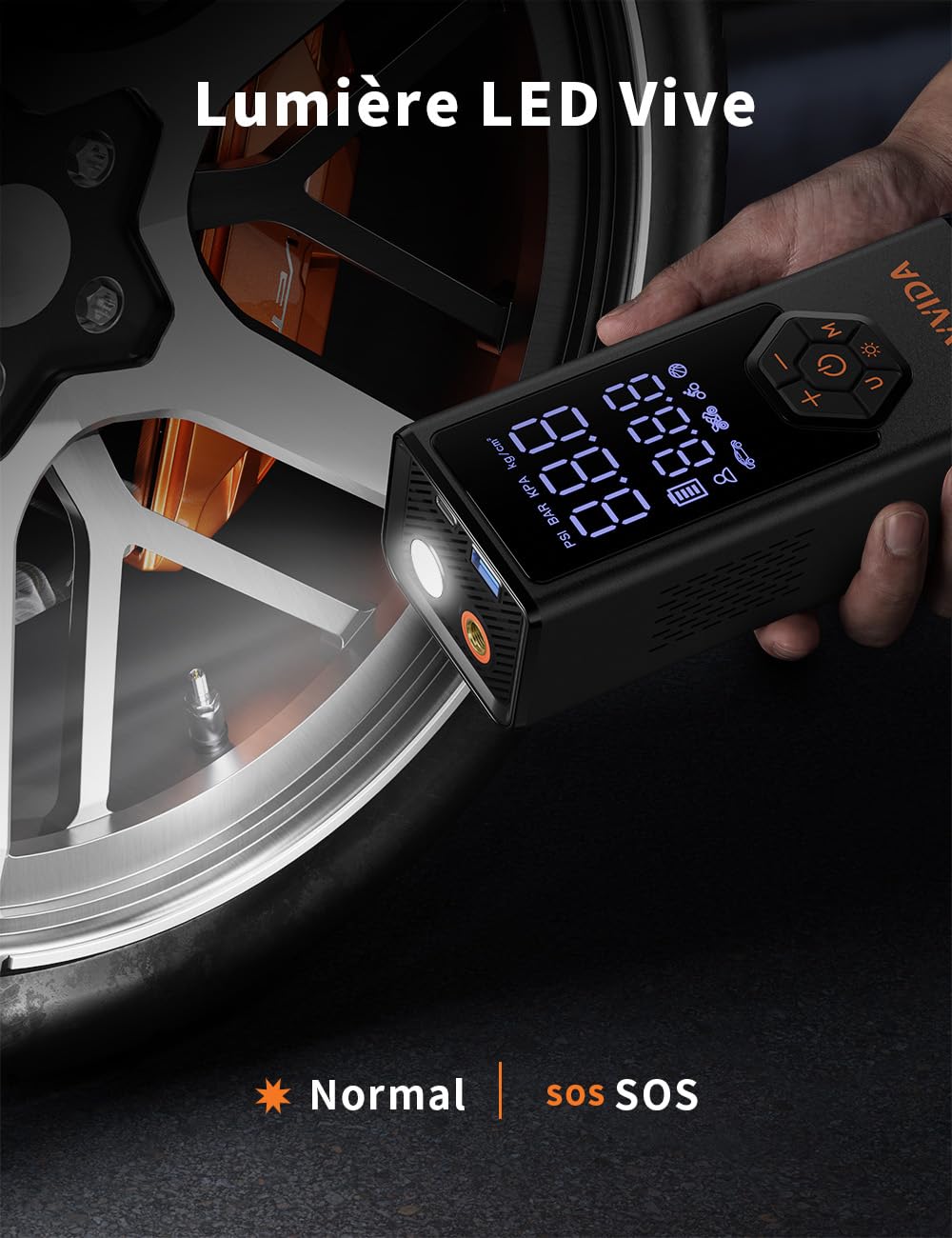 HOVVIDA Przenośna pompka do opon, kompresor samochodowy, akumulator 7800 mAh, 12 V DC, 150 PSI, przepływ powietrza 40 l/min, szybkie pompowanie, przenośna pompka do minivanów | 12 V DC, 10,3 bar (150 PSI), 40 l/min, szybkie pompowanie, pompa do MPV, SUV,