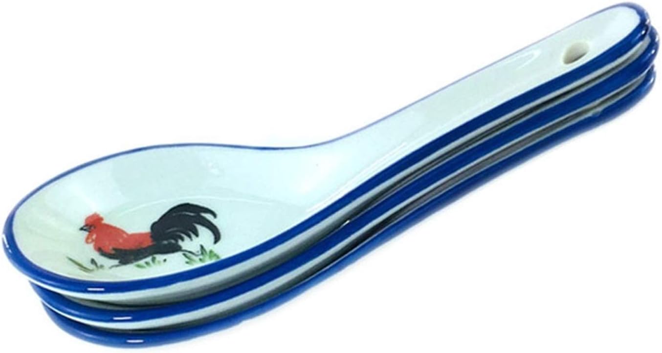 Scoop 10-Piece Soup Spoon Ceramic Rooster Figure Glaze Soup Spoon Rice Spoon Spoon Tableware Household Small Spoon 5.1 Inches Long Soup Spoon