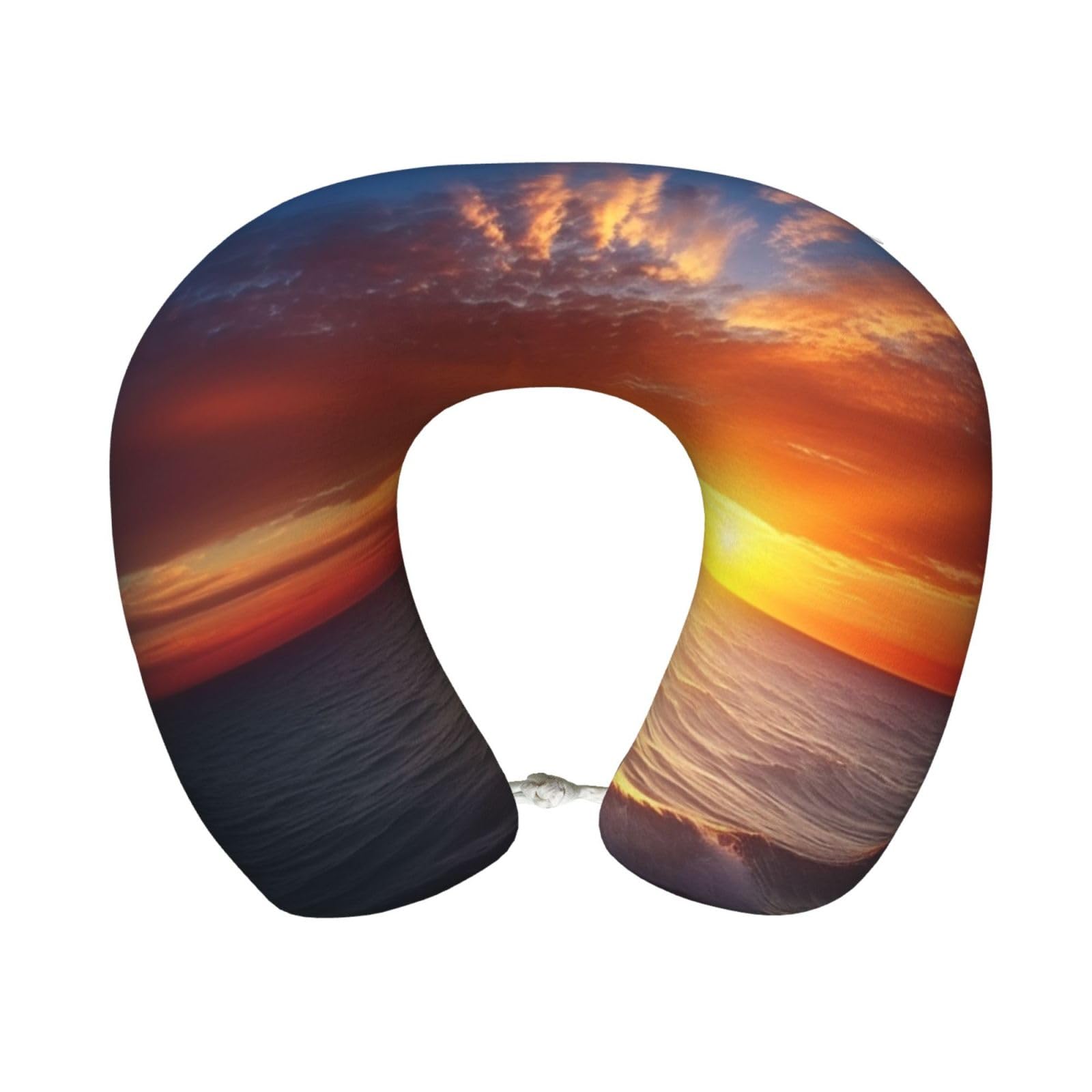 peiyeety Sea and Sunset Travel Pillow Memory Foam - Comfortable U Shape Neck Pillows for Sleeping, Neck and Head Support Portable Airplane Pillow Adjustable Flight Pillow, Washable Cover