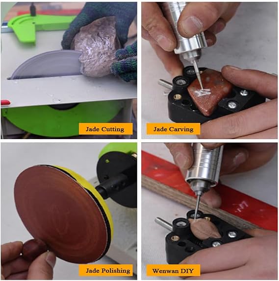 1380W Mini Table Saw Rock, 500-7000r/min Saw Rock Lapidary Polisher Bench Buffer Machine, Professional Jewelry Faceting Polisher with Tool Accessories Set for Home Jewelry Making Hobbies