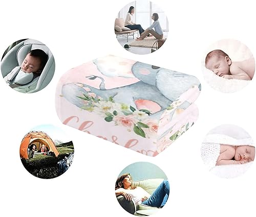 Miniatura 5 de Manta de bebé personalizada para niñas Manta suave personalizada de elefante rosa con nombre Regalo de decoración de guardería para bebé niña, 50