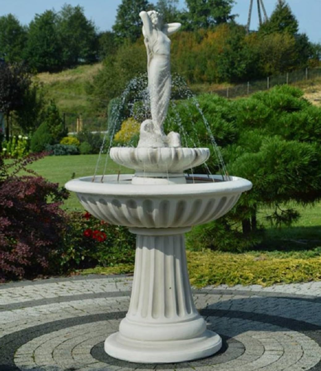 Casa Padrino Fuente Art Nouveau Dama Gris Ø 92 x A. 172 cm - Magnífica Fuente de Jardín - Fuente de Decoración de Jardín - Accesorios de Decoración de Jardín Barroco y Art Nouveau