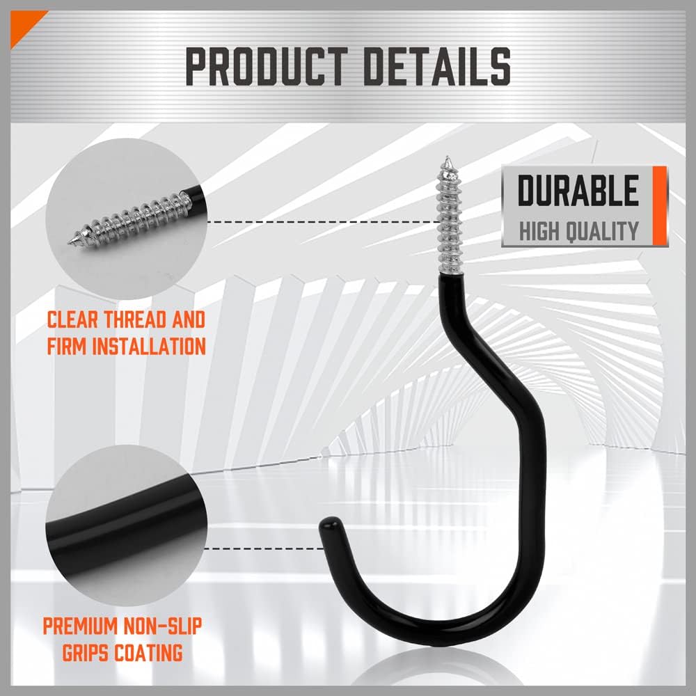 HORUSDY 6-Pack Heavy Duty Garage Storage Hooks, 6" Utility Wall Hooks for Tools, Ladders, Bikes, Hoses & Cords – Steel Garage Organizer Hooks for Wall Mount Storage Systems