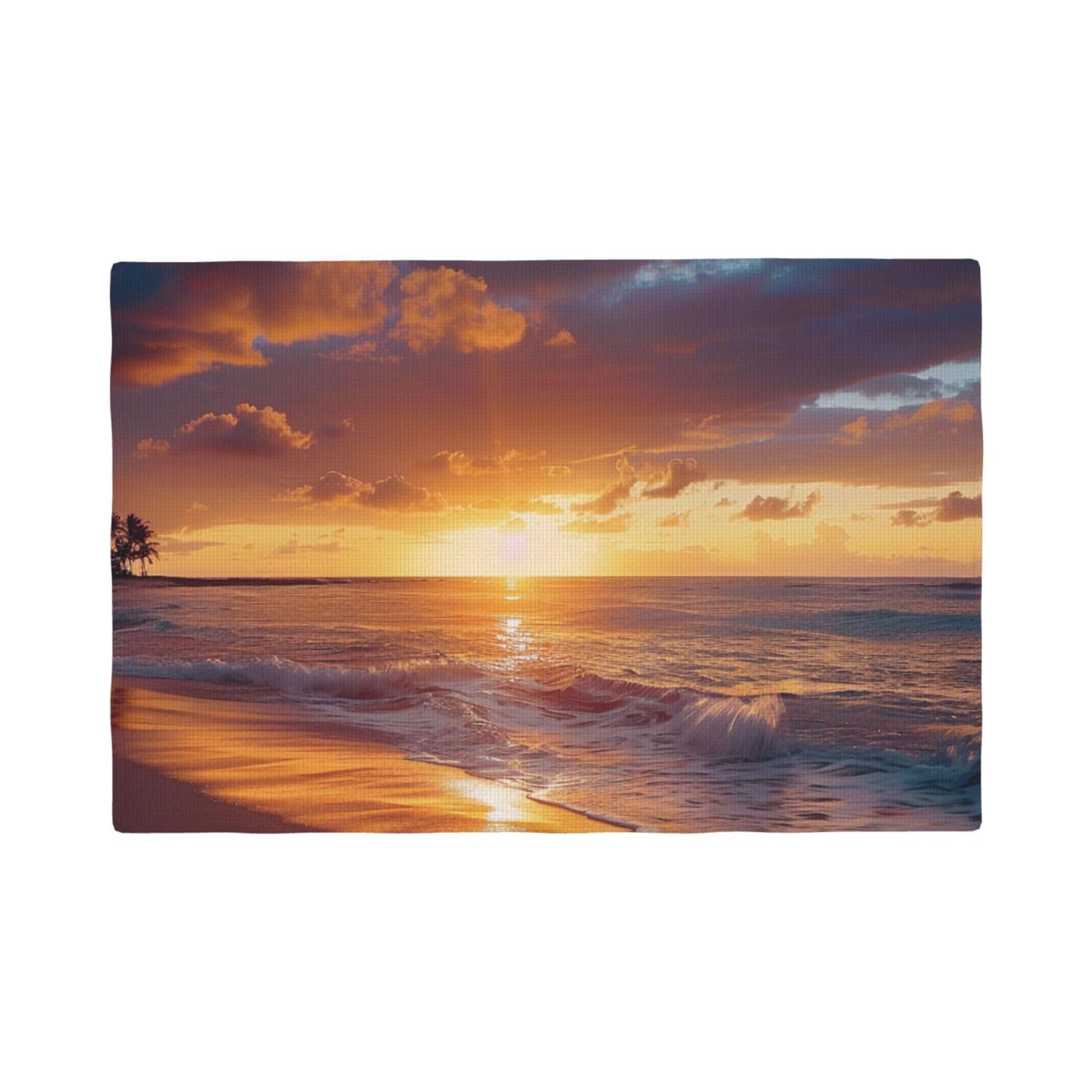 Sunset beach Print Placemats Set, Heat Resistant Washable Placemat 12x18in Table Mats for Party Kitchen Dining Table Decoration Indoor Outdoor, Four Pieces