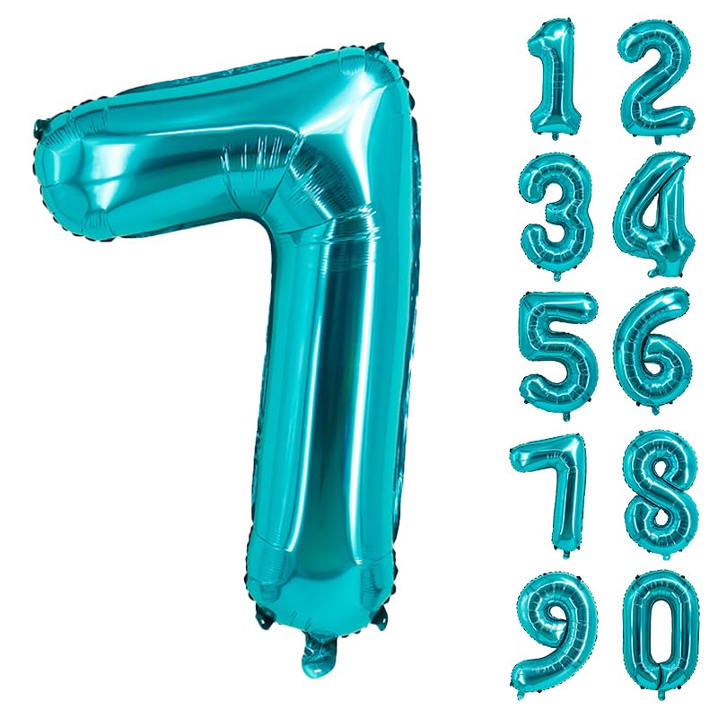 32 Inch Number Balloons Giant Number Aluminium Foil Helium Balloons for Birthday Party Celebration Decoration New Year Baby Shower Anniversary (Turquoise, 7)