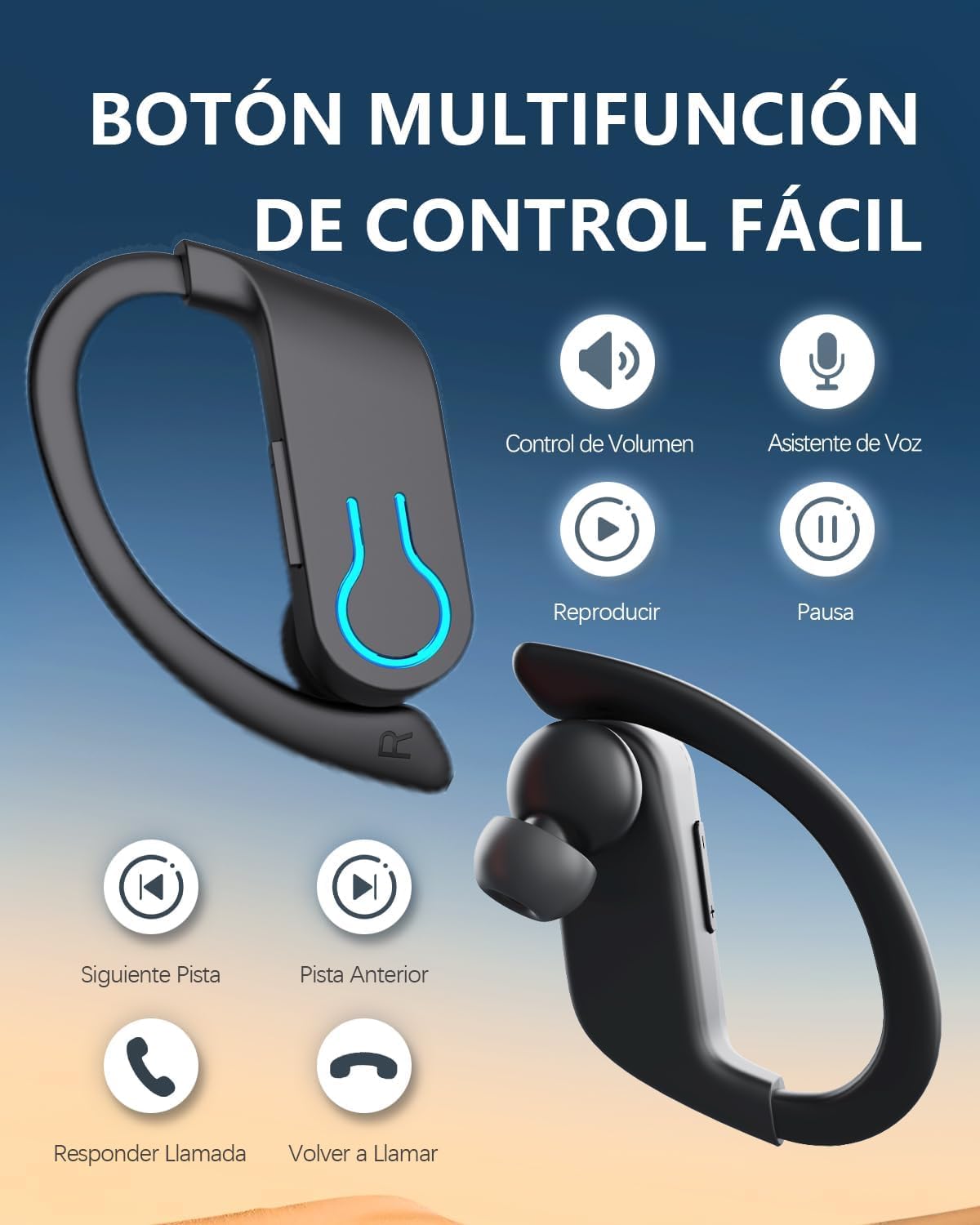 Paekole 2026 Auriculares Inalámbricos Deportivos, Auriculares Bluetooth 6.1 con Gancho, 120H Reproducción Pantalla LED, IPX7 Impermeable, 4 Micrófonos ENC Cancelación de Ruido Cascos Running