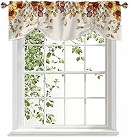 Vista 49 de Cenefas botánicas de acuarela para ventanas de cocina, cenefa de cortina de hojas verdes, cortinas cortas de rama de plantas con bolsillo