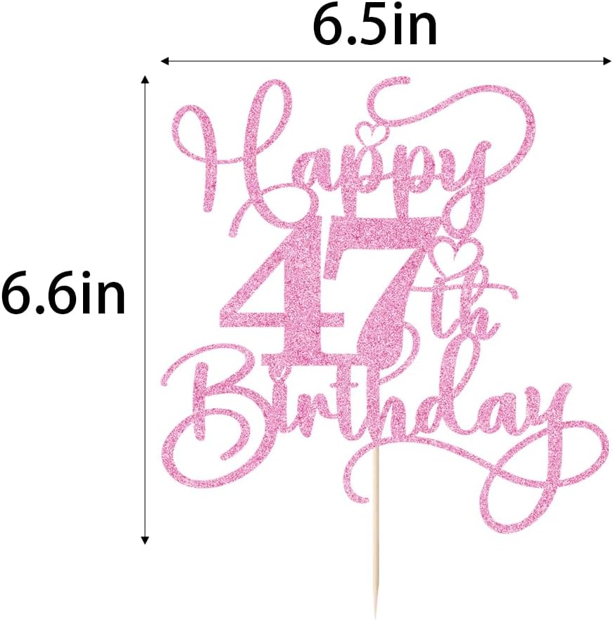 Pink Happy 47th Birthday Cake Topper 1pcs Glitter Cake Topper for Forty-seven Birthday/Anniversary Theme Party Cake Decorations Supplies - Image 2