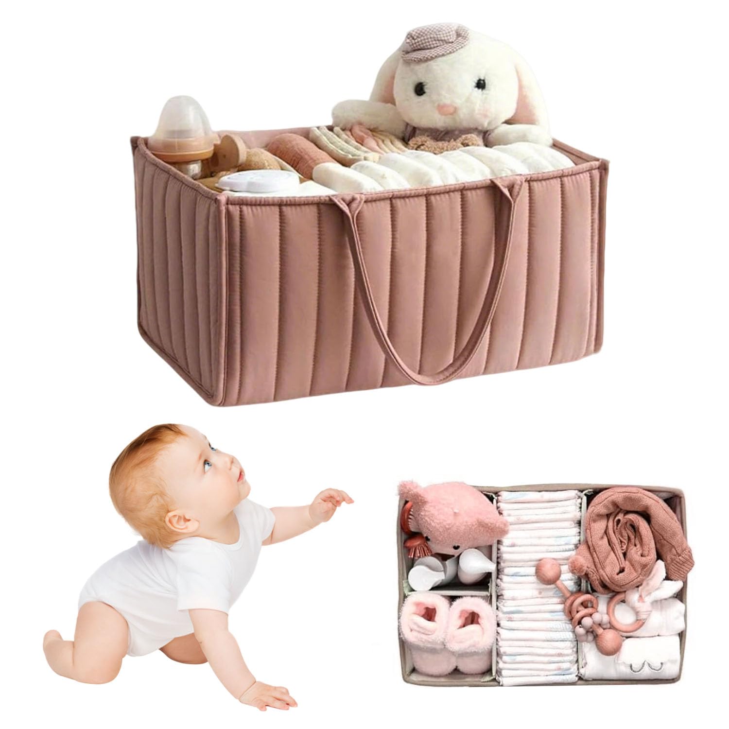 Organizer Fasciatoio per Neonati, Organizzatore Portatile per Pannolini Cesto di Stoccaggio, con Scomparti Rimovibili, Cestino Portaoggetti per Neonati, Pieghevole Nursery Storage Borsa Basket