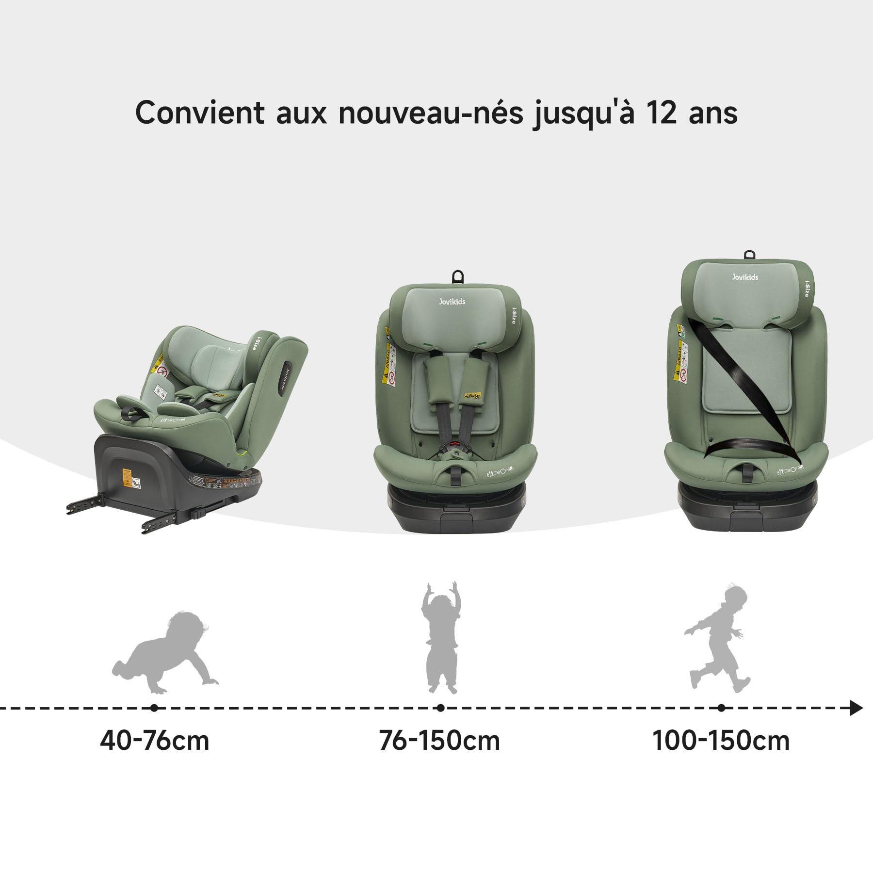 Jovikids Siege Auto, i-Size 40-150 cm, ISOFIX pour Groupe 0/1/2/3, Bébé de 0-12 ans, 0 à 36 kg Environ, ECE R129, 360° pivotant, 12 Positions d'Appui-tête, Top Tether, Siège Auto